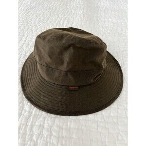 Barbour Waxed Cotton Olive Green Bucket Hat Size Medium EUC